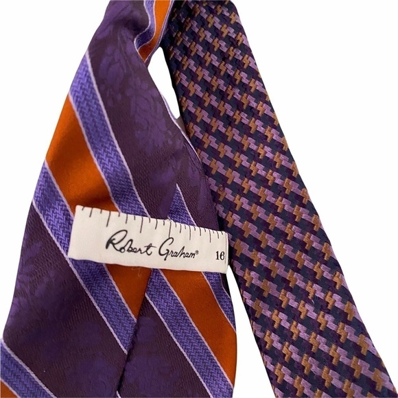 Robert Graham Purple Striped Floral Silk Tie 60” Length - Picture 6 of 9